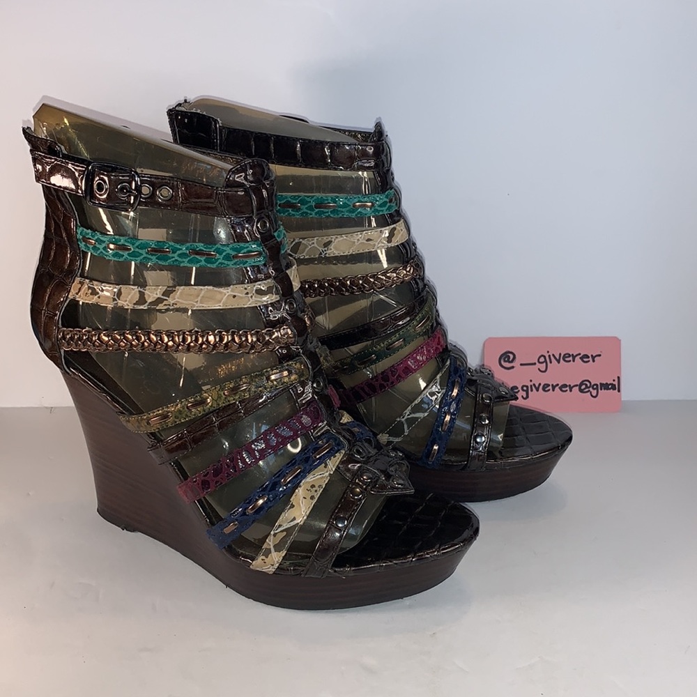 Aldo 8.5 / 39 Multi Strap Stacked Platform Wedge Sandal